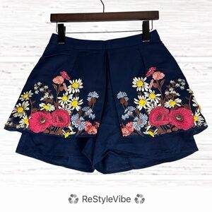 ANTHROPOLOGIE ELEVENSES Women’s Size 2 Shorts Embroidered Skort High Rise Linen